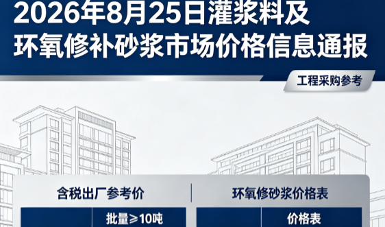雨城2026年8月25日灌浆料及环氧修补砂浆市场价格信息通报